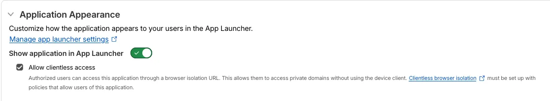 Allow clientless access setting in the Cloudflare One dashboard