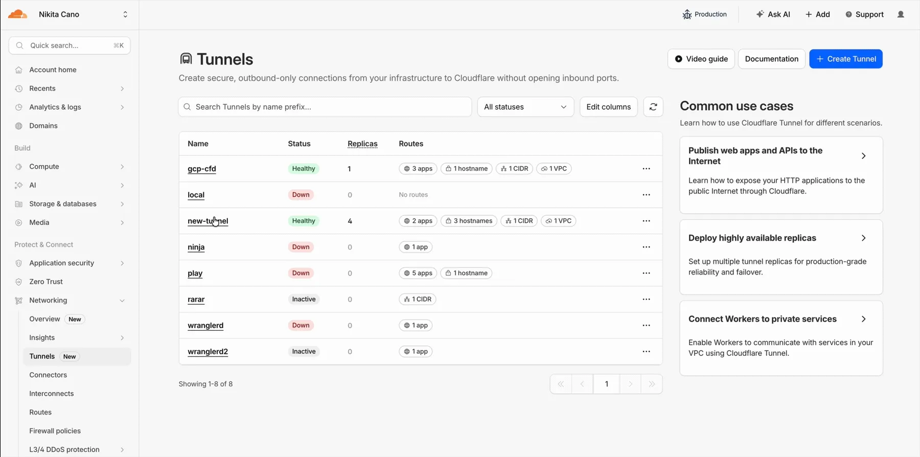 Manage Tunnels in the Core Dashboard